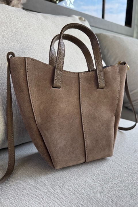 Torebka shopperka Sofia | skóra naturalna zamszowa | taupe
