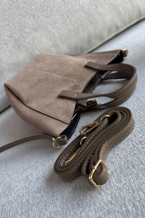 Torebka shopperka Sofia | skóra naturalna zamszowa | taupe