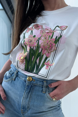 T-shirt z aplikacją różowe kwiaty