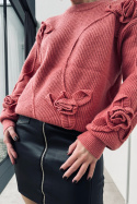 Sweterek YHC7860 z kwiatami 3D, różowy