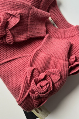 Sweterek YHC7860 z kwiatami 3D, różowy