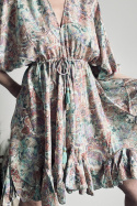 Jedwabna sukienka mini, ze wzorem 2361S-2460, Pastelowa
