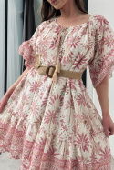 Bawełniana sukienka Palma z haftem, różowa
