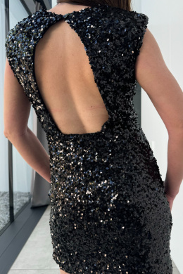 Cekinowa sukienka mini, z wycięciem na plecach, czarna