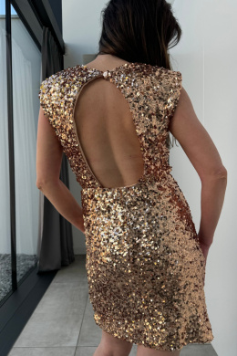 Cekinowa sukienka mini, z wycięciem na plecach, złota