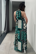 Plisowana sukienka maxi A11423-1 zielona z dekoltem halter