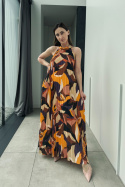 Plisowana sukienka maxi A11423 z dekoltem halter