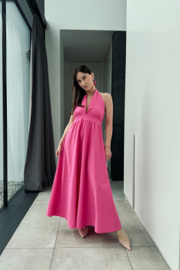 Sukienka maxi len + wiskoza, różowa