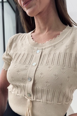 Ażurowa bluzeczka z wiązaniem | beżowa