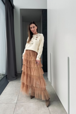 Spódnica maxi tiulowa X025 camel