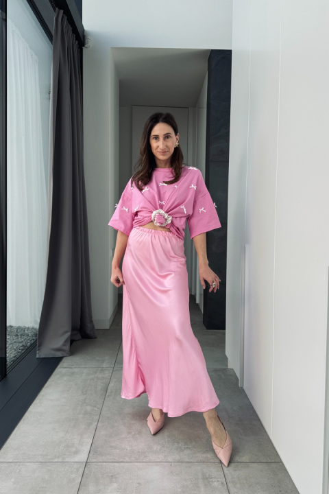 Bawełniany t-shirt oversize z kokardkami | różowy Bawełniany t-shirt oversize z kokardkami | różowy