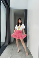 Mini spódniczka w kwiatki na gumce 30638, różowa Mini spódniczka w kwiatki na gumce 30638, różowa