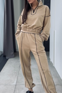 Bawełniany dres z przeszyciami | beżowy