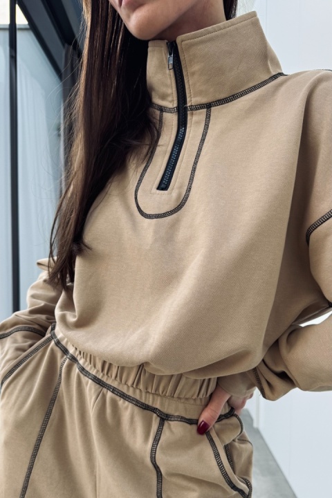 Bawełniany dres z przeszyciami | beżowy Bawełniany dres z przeszyciami | beżowy