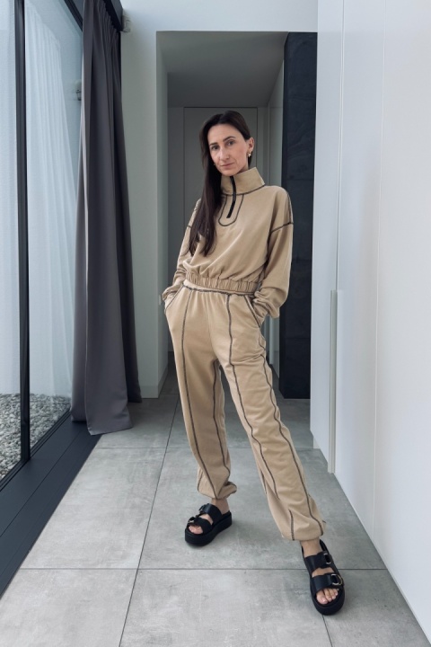 Bawełniany dres z przeszyciami | beżowy Bawełniany dres z przeszyciami | beżowy