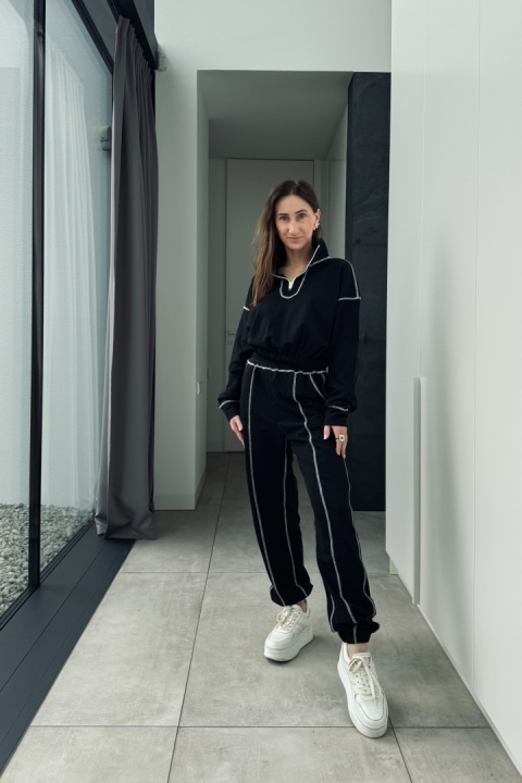 Bawełniany dres z przeszyciami | czarny Bawełniany dres z przeszyciami | czarny