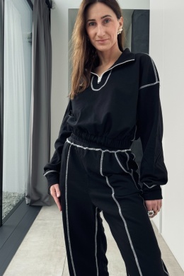 Bawełniany dres z przeszyciami | czarny