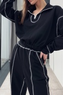 Bawełniany dres z przeszyciami | czarny