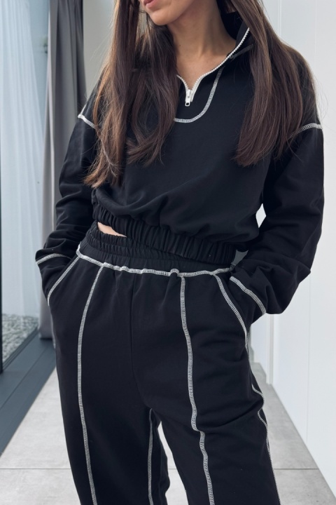 Bawełniany dres z przeszyciami | czarny Bawełniany dres z przeszyciami | czarny