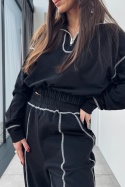 Bawełniany dres z przeszyciami | czarny