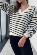 Mięsisty sweter LOVE w paski z brokatową nitką