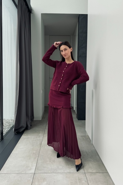 Komplet Elena: kardigan i spódnica | bordowy Komplet Elena: kardigan i spódnica | bordowy