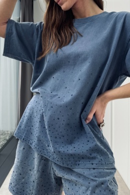 Komplet dresowy: krótkie spodenki i t-shirt oversize | niebieski