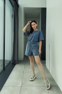 Komplet dresowy: krótkie spodenki i t-shirt oversize | niebieski