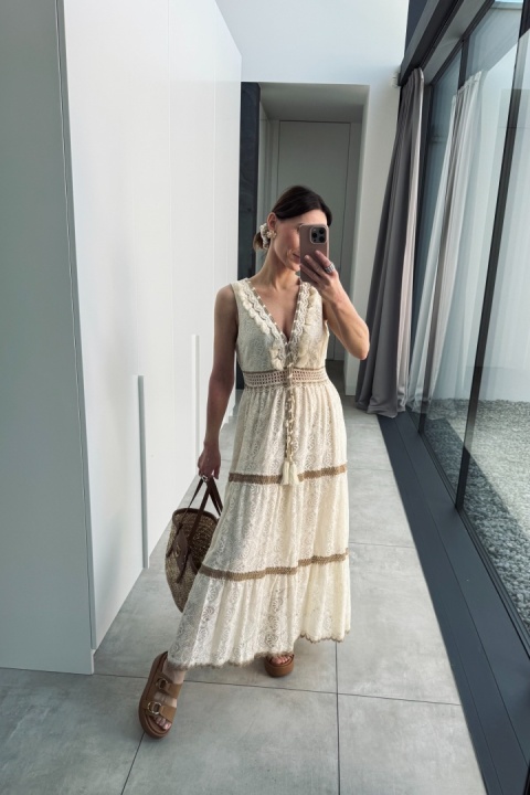 Koronkowa suknia maxi boho V7016 Koronkowa suknia maxi boho V7016