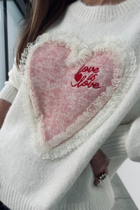 Biały sweterek Love is love z koronką Biały sweterek Love is love z koronką