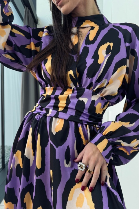 Sukienka animal print 31612, fioletowa