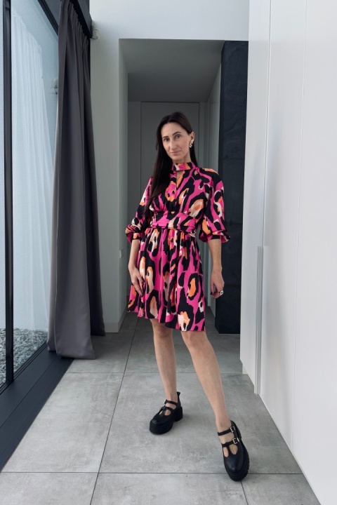 Sukienka animal print 31612, różowa