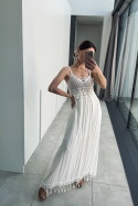 Sukienka maxi boho z frędzlami 1123 z jedwabiem
