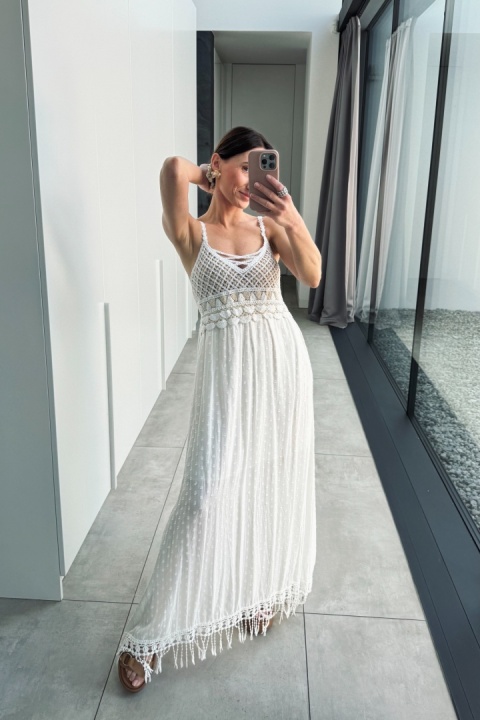 Sukienka maxi boho z frędzlami 1123 z jedwabiem Sukienka maxi boho z frędzlami 1123 z jedwabiem