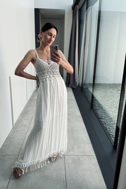 Sukienka maxi boho z frędzlami 1123 z jedwabiem Sukienka maxi boho z frędzlami 1123 z jedwabiem