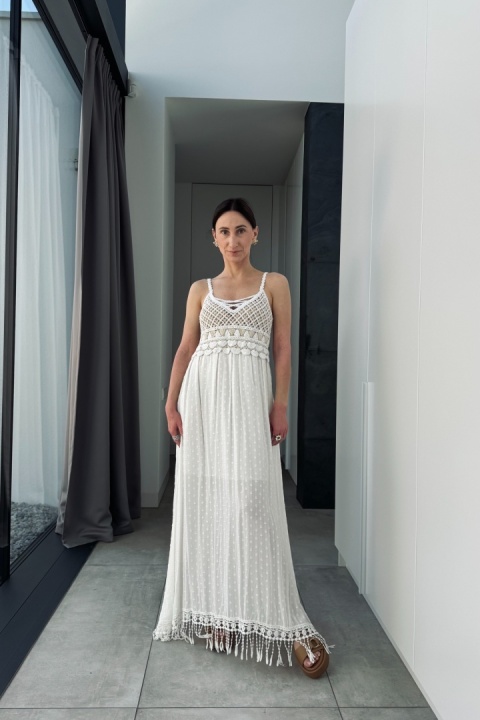 Sukienka maxi boho z frędzlami 1123 z jedwabiem Sukienka maxi boho z frędzlami 1123 z jedwabiem