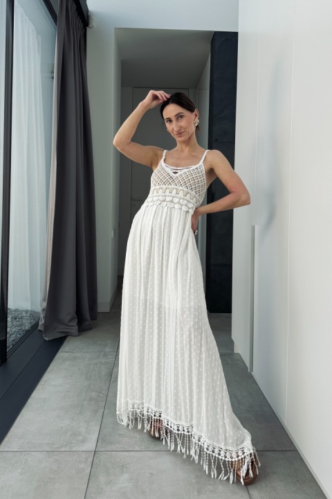 Sukienka maxi boho z frędzlami 1123 z jedwabiem Sukienka maxi boho z frędzlami 1123 z jedwabiem