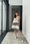 Sukienka mini boho, z ozdobami, khaki