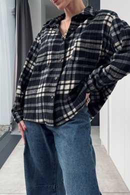 Bawełniana koszula flanelowa w kratę | czarna