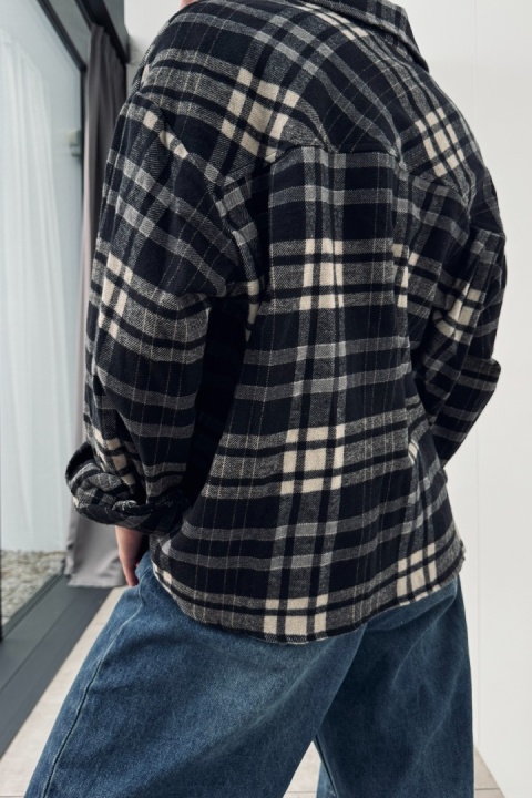 Bawełniana koszula flanelowa w kratę | czarna Bawełniana koszula flanelowa w kratę | czarna