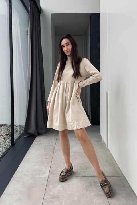 Bawełniana sukienka A52363 beżowa
