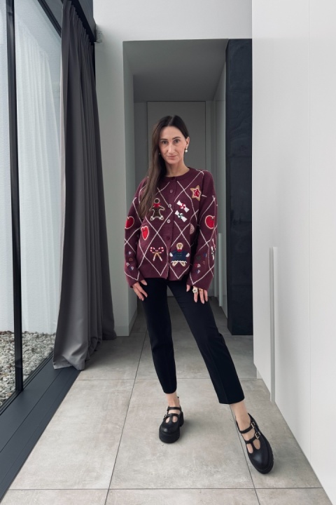 Kardigan świąteczny Candy | bordowy