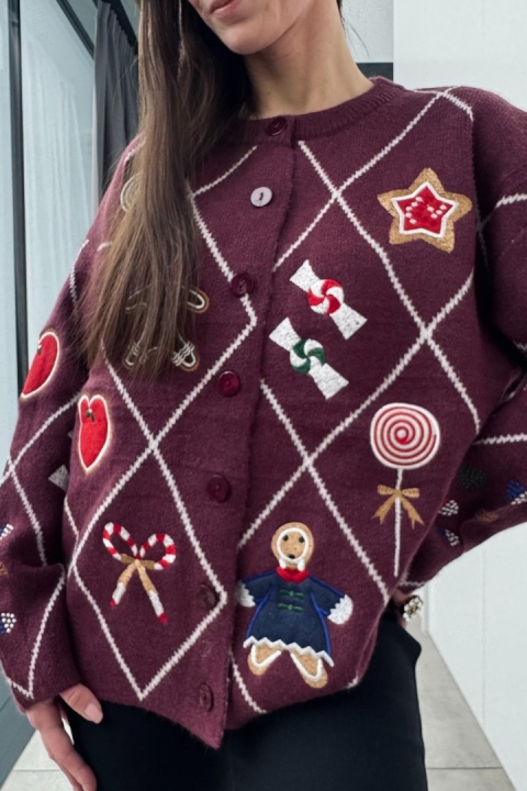 Kardigan świąteczny Candy | bordowy