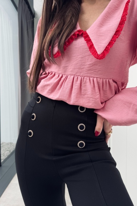 Bluzka z kołnierzykiem Bella | różowa