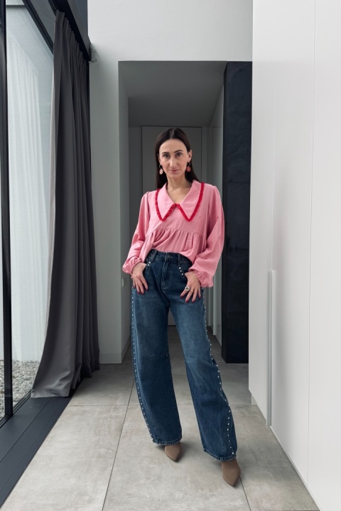 Bluzka z kołnierzykiem Bella | różowa