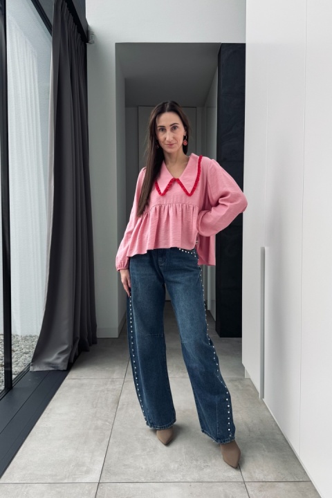 Bluzka z kołnierzykiem Bella | różowa