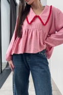 Bluzka z kołnierzykiem Bella | różowa