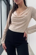 Elegancka bluzka z elastycznej siateczki z symilkami | beżowa