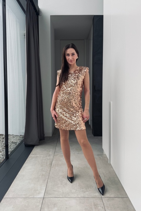Cekinowa sukienka mini, z wycięciem na plecach, złota