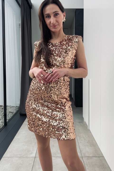 Cekinowa sukienka mini, z wycięciem na plecach, złota